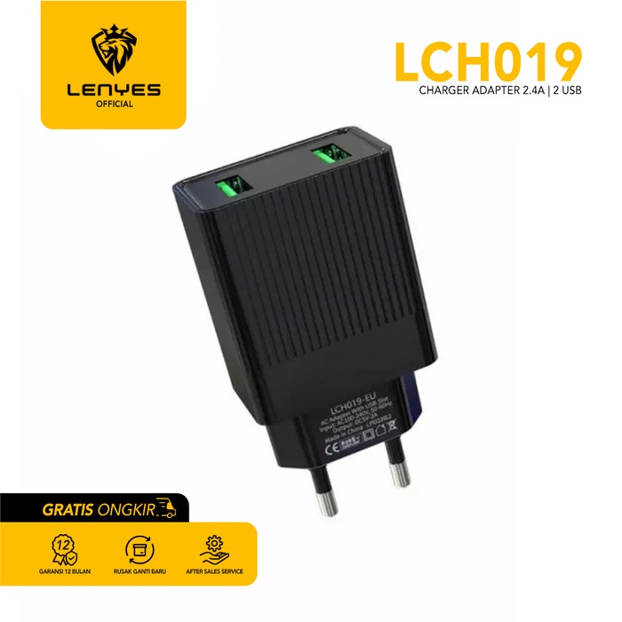 Kepala Charger LENYES LCH019 12W 2.4A 2 USB Adaptor Original original kabel cable casan travel charger tc android usb charger micro usb type c batok kepala charger