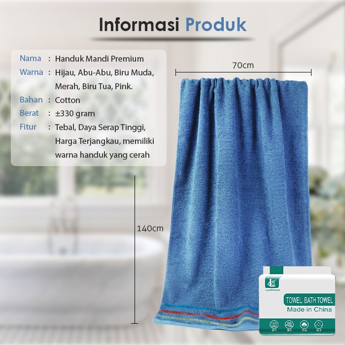 Handuk Mandi Katun Premium Dewasa Ukuran 70x140cm Jumbo High Quality Packaging Perlengkapan Mandi Rumah Tangga Import - H12TAS - 88Blanketstore