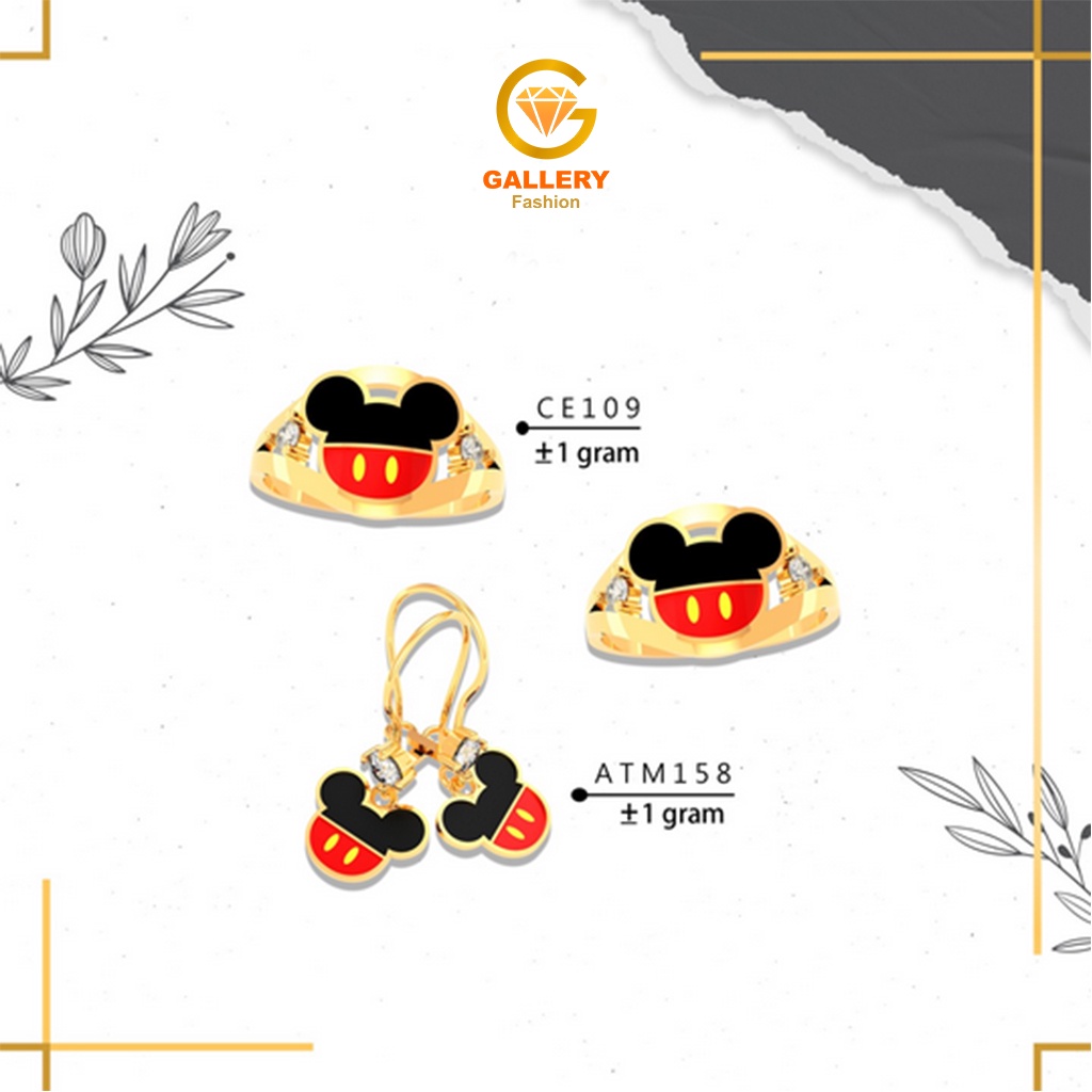 CINCIN DAN ANTING ANAK EMAS ASLI 6K DAN 8K KODE ATM 158 CA 109 MODEL TIKUS MICKEY TAMPAK BELAKANG