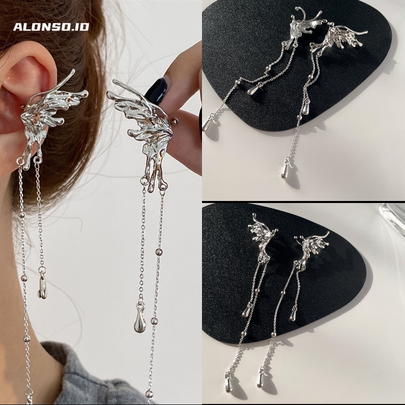 Anting Ear Cuff Desain Kupu-Kupu Liquid Bahan Metal Untuk Aksesoris