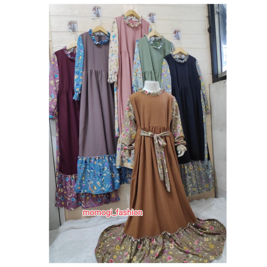 MOMOGI- GAMIS ANAK PEREMPUAN FLORAL ADELLE / GAMIS MAXI KNIT BUNGA / Usia 5-13thn