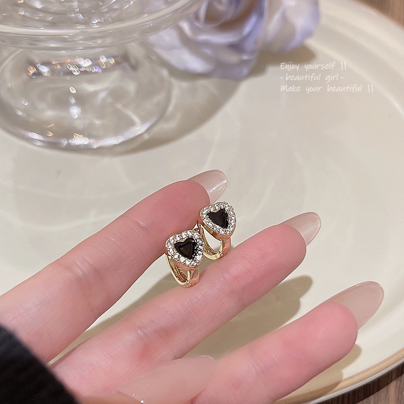 Gaya Baru Zirkon Anting Hati Mewah Fashion Wanita Stud Earrings