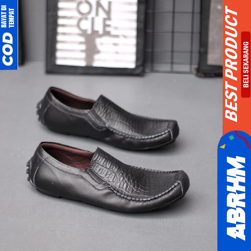 Sepatu Formal Pria Kulit Asli Casual Kerja Kantor Hitam Abrhm Asbuol