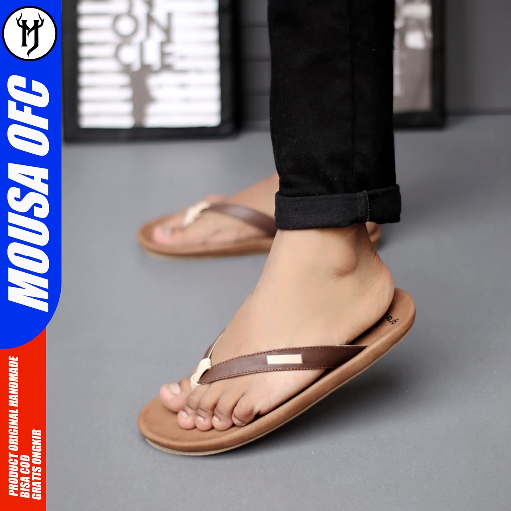 MOUSA MAYCEL - Sandal Slop Casual Kulit Asli Pria Original