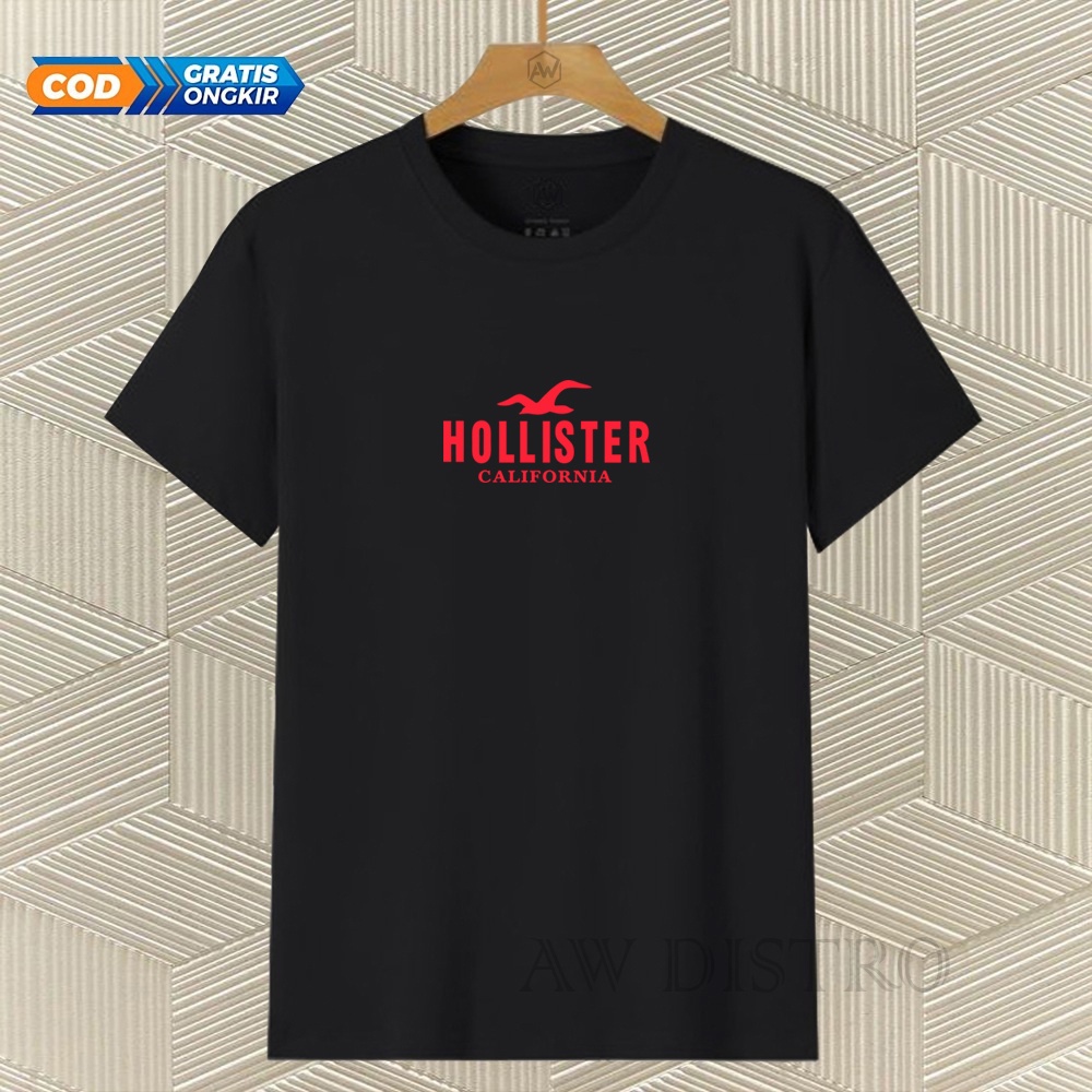 COD Baju Kaos Distro HOLLISTER Texs Merah Premium Quality Lengan Pendek