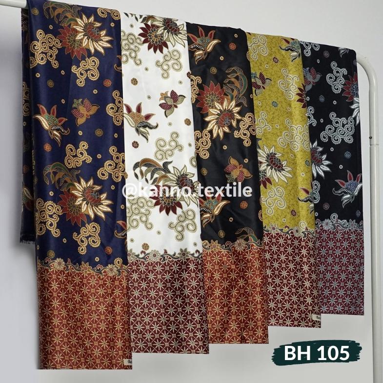 >XC26619<  Kain Batik Halus Semi Sutra BH105 Motif Bunga Warna Navy/Putih/Hitam Gold/Kuning/Hitam Ab