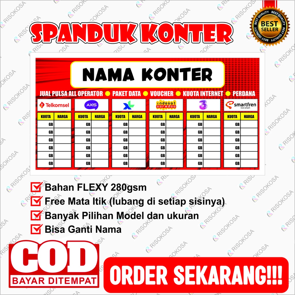 JUAL BANNER/SPANDUK KONTER PULSA | DAFTAR HARGA KUOTA