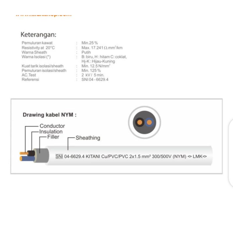 Kabel Listrik NYM 2x1,5 mm² Kitani Panjang 100 meter kabel instalasi listrik terbaik tembaga murni.