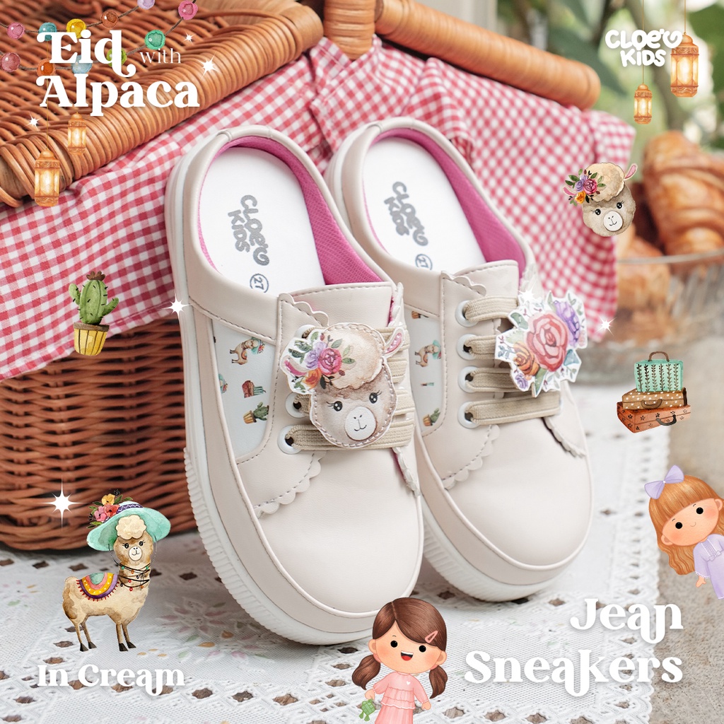 CLOEVKIDS - Jean Size 22-35 Sepatu Sandal Slip On Sneakers Anak Perempuan Lucu - Alpaca Series