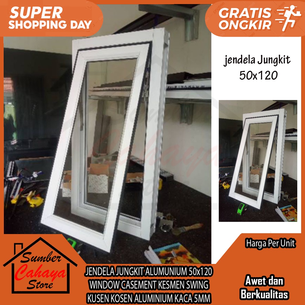 [Instan] JENDELA JUNGKIT SWING ALUMUNIUM 1 DAUN L50 x T120 KACA CASEMENT KASMEN ALUMINUM 50 x 120 KA