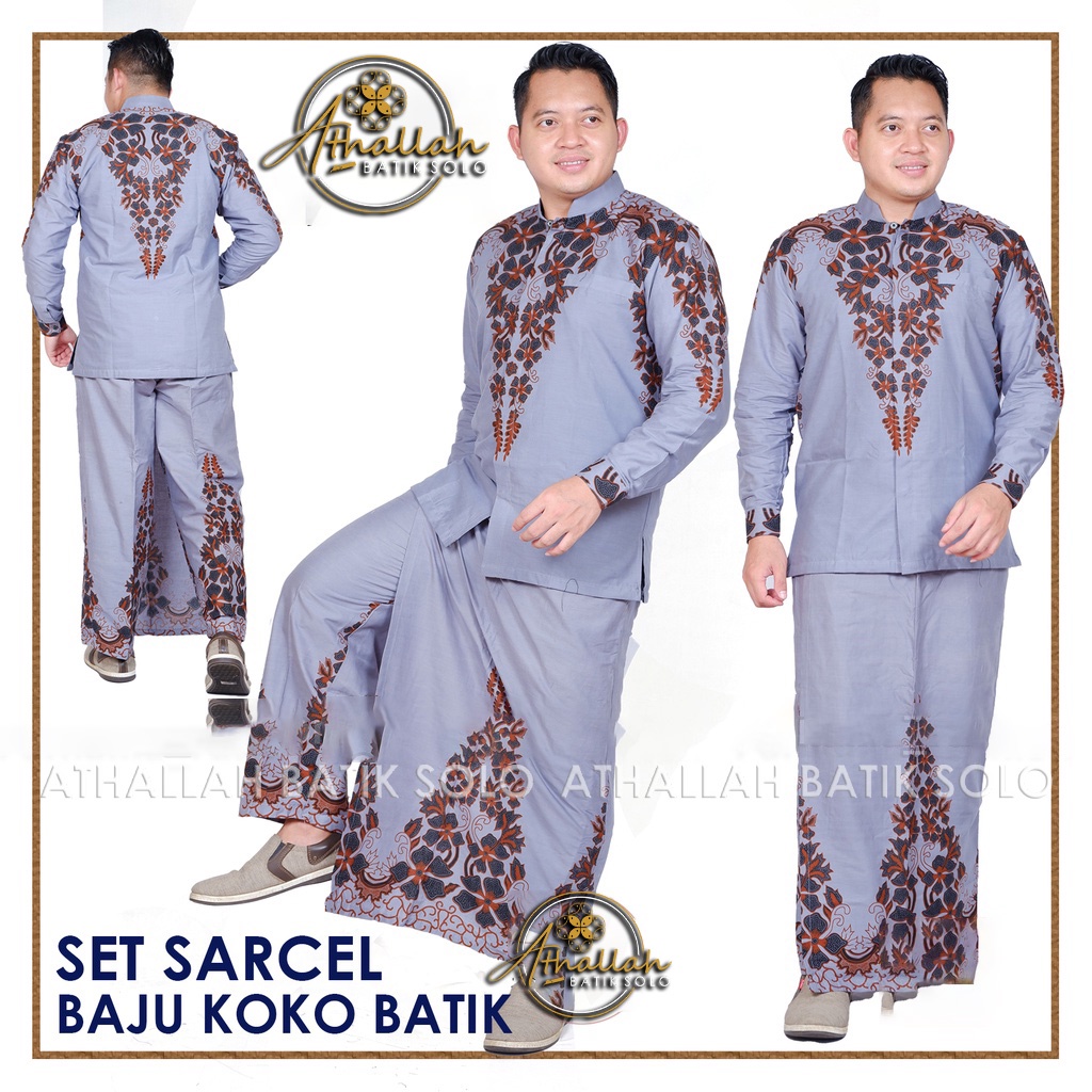Baju Koko Dewasa Setelan Sarung Kemeja Batik Pria / Setelan Busana Muslim Batik Solo / Satu Set / Se