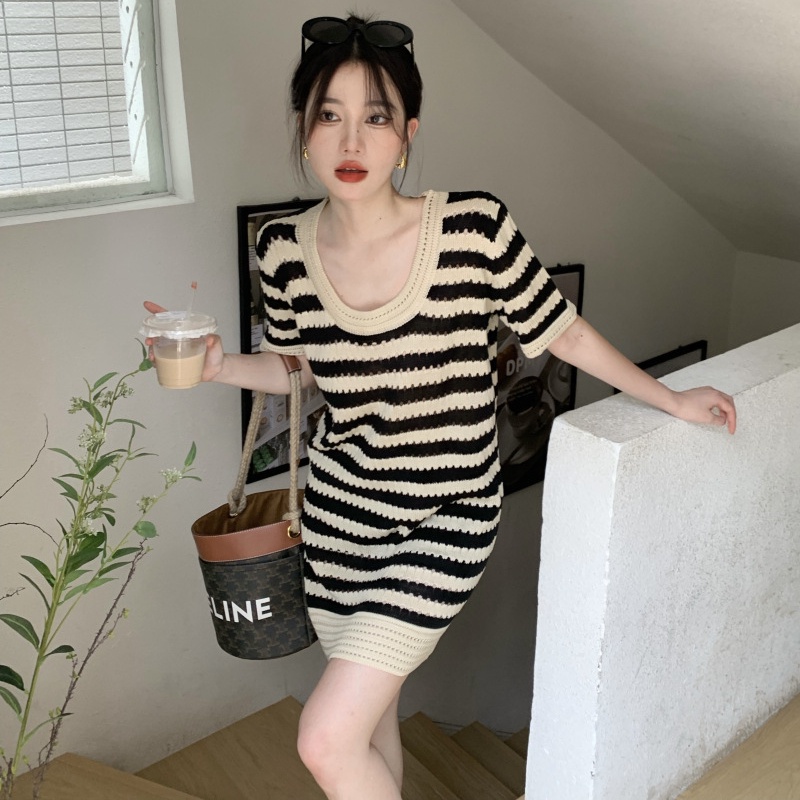 yikoo-Mini dress temperamen gaun rajutan korea dres wanita