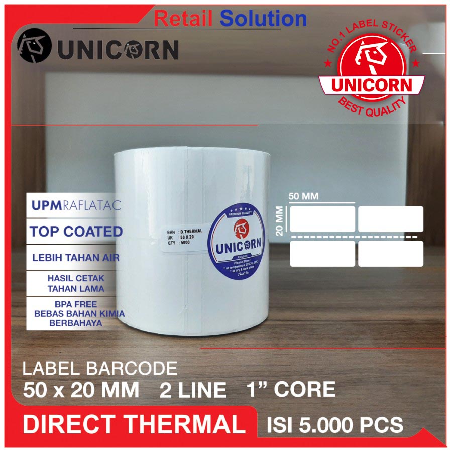 Stiker Label Barcode Thermal 50x20 / 50 x 20 / 50x20mm isi 5000 2 Line