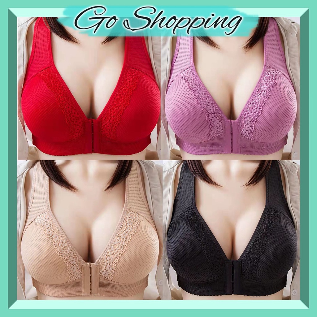 GO!BR1184 BH Renda Wanita Push Up Seksi Seamless Sexy Full Cup Tanpa Kawat Motif Pengait Tali  Depan