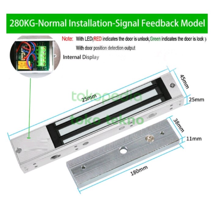 

Magnetic Lock Emlock 280Kg 600Lbs With Sensor NO NC COM 12Volt