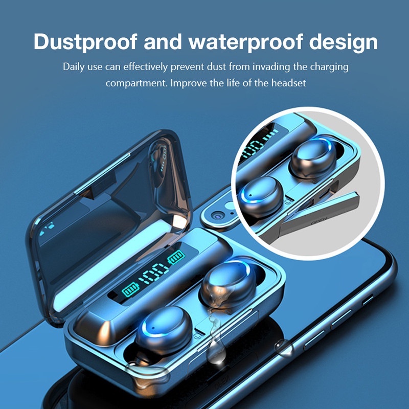 Fxing F9-5 Headset Bluetooth 9D Bass Stereo 3500mah Power Bank TWS with Mic  Handset Water Proof Earbud 5.2 Wireless Earphone Henset