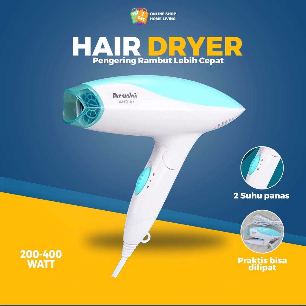 Hair Dryer AHD 01 Arashi Pengering Rambut Profesional 200-240V Dapat Di Lipat &amp; 2 Pilihan Kecepatan