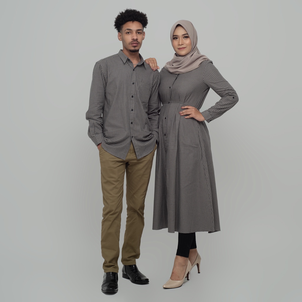 Benhill Kemeja Gamis Couple  Flannel  Kotak Abu 1212-11630