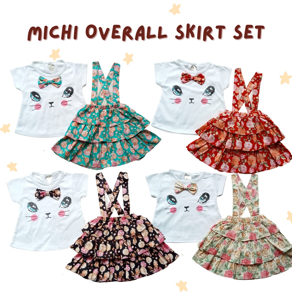 MICHI OVERALL SKIRT TEE SET setelan anak BAYI baby girl cewek anak fashion setelan baju anak perempuan setelan rok anak kaos anak