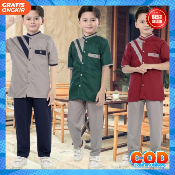 Bju Setelan Koko Anak2 Pakean Kokoh Anak Kekinian Baju Muslim Ngaji Santri Pakaian Anak Laki-Laki Ba