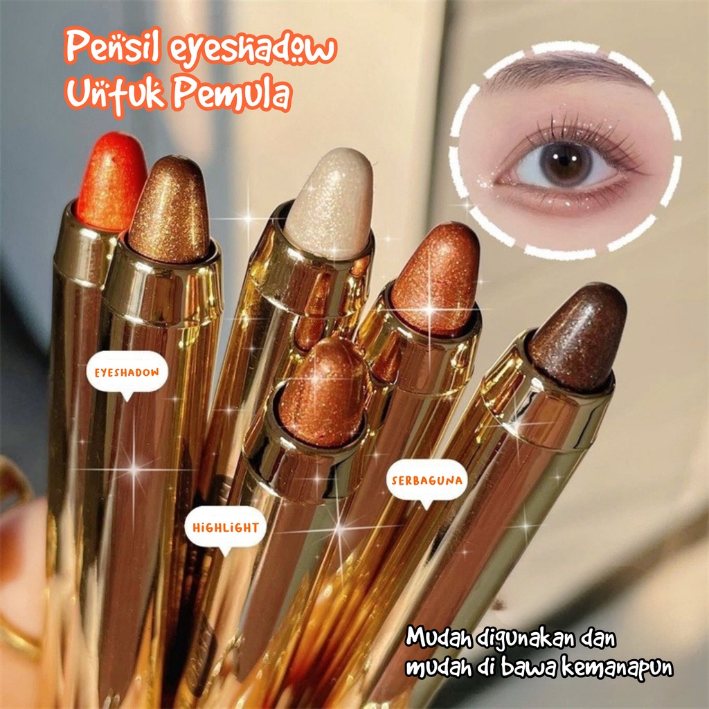 Eyeshadow Pensil 2 In 1 Plus Brush Matte Glitter Perona Mata Berkilau 6 Warna