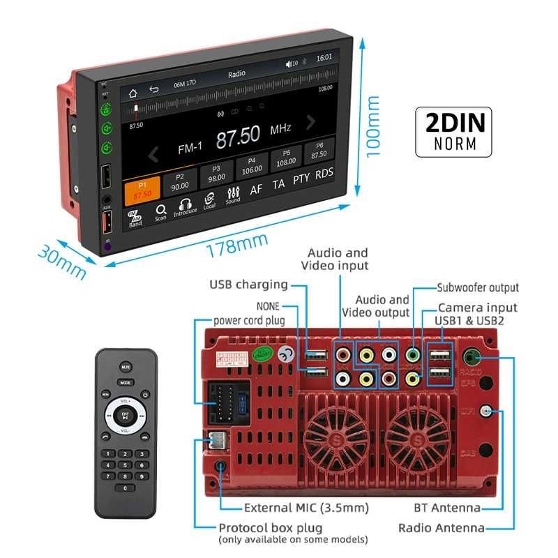 PHYEE Head Unit CarPlay Double DIN Bluetooth AUX - FS03W