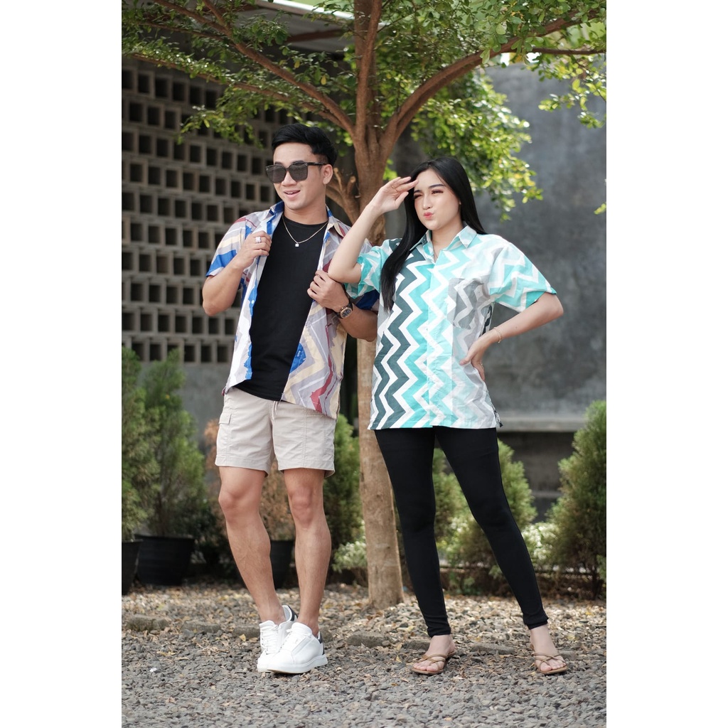 Kemeja Motif Pria Wanita Dewasa Hem Unisex Printing Hawai Abstrak Lengan Pendek Terbaru