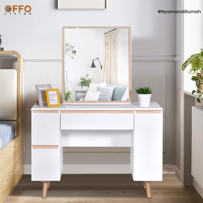 Offo Living - Meja Rias Kaca Sliding - Meja Rias Lotus - MRS 0722 WHT