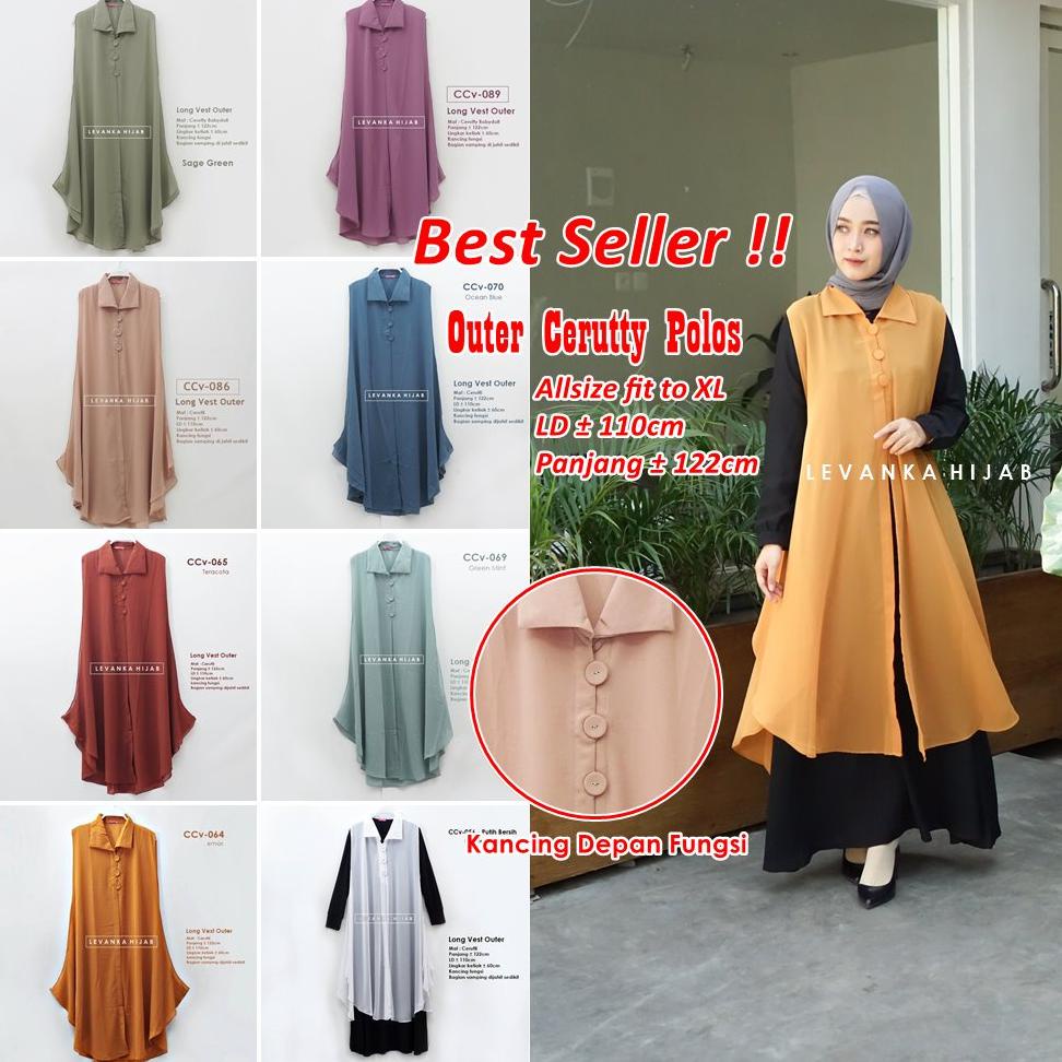 BARU  Long Vest Outer Ceruti / Cerutty Polos tanpa lengan model Kancing / Outer Hijab Kekinian