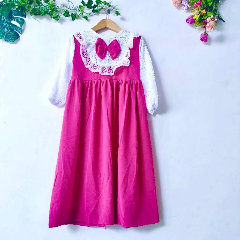 Gamis Anak 2 3 5 6 7 8 9 Tahun Anak Cewek Perempuan Gamis Set muslim Gamis combi brokat putih pita c