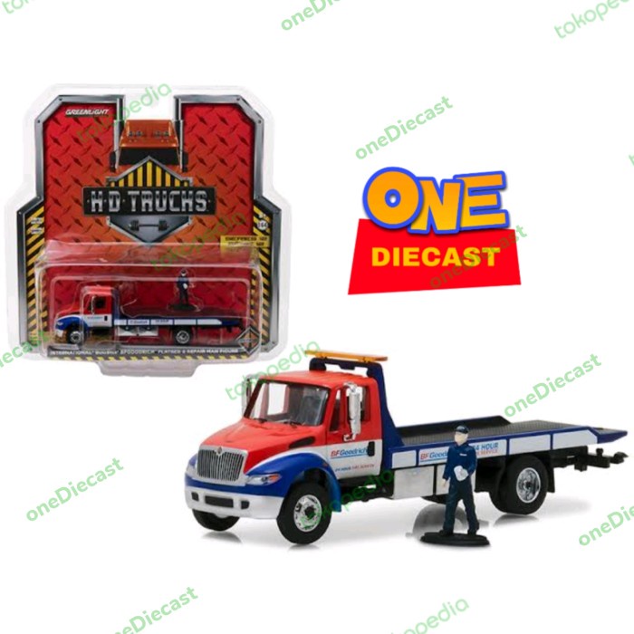 HOT SALE DIECAST GREENLIGHT INTERNATIONAL DURASTAR FLATBED + FIGURE HD TRUCK 64 TERLARIS