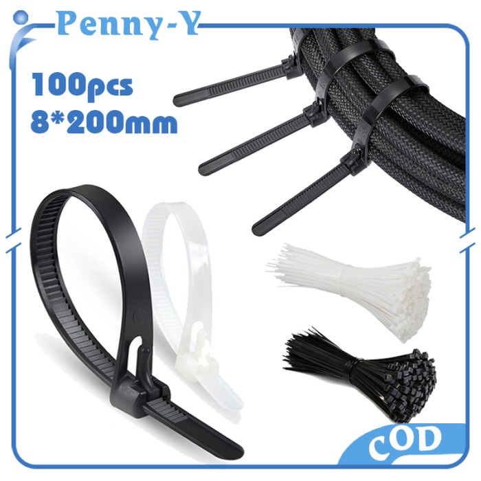 

Terlaris 100Pcs Kabel Ties Reusable Releasable Kabel Tis 20Cm Nylon Cable Tie