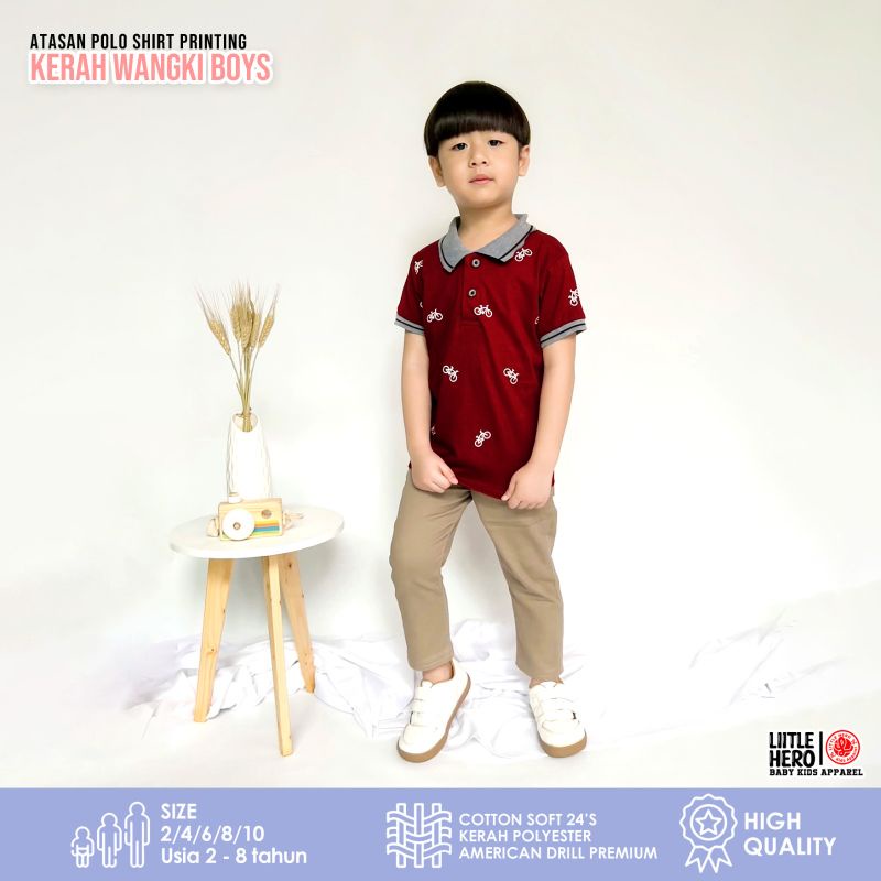 Atasan Kaos Polo Shirt Kerah Wangki Full Print Anak Laki-laki