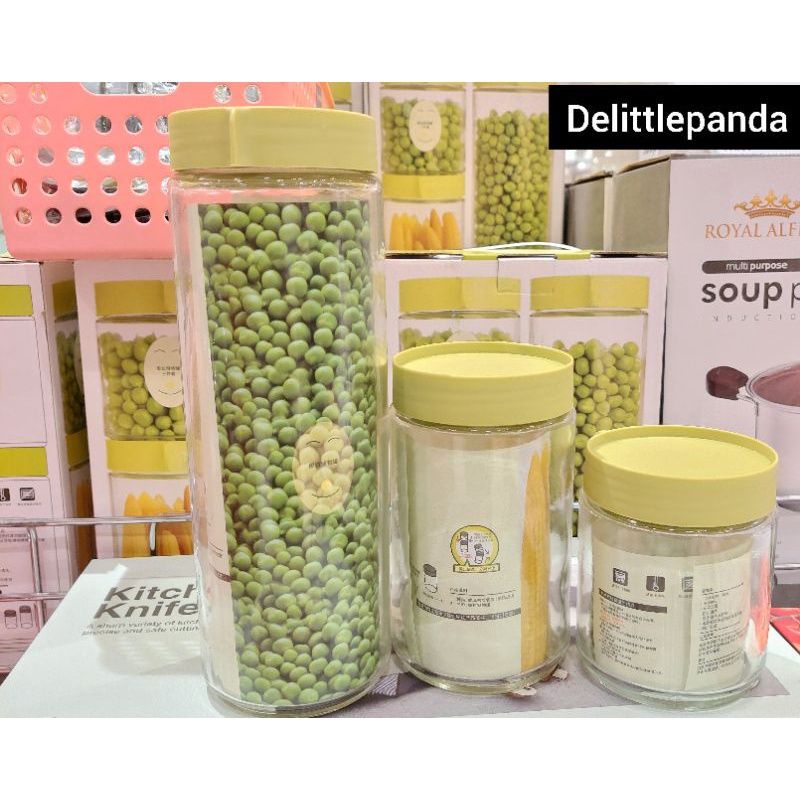 Jc Acc Toples Kaca 1Set isi 3pcs. Warna Hijau Evergreen - Toples Kaca Tebal Untuk Kue Lebaran Idul F