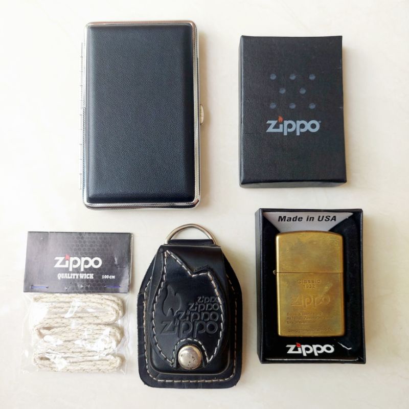 ZIPPO SET KOREK API ZIPPO SARUNG KOREK ZIPPO KOTAK ROKOK ELEGAN