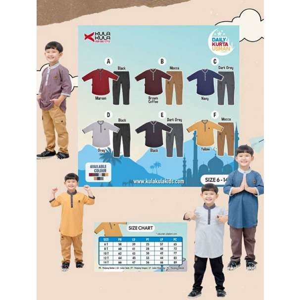 KULA KULA Daily Kurta Usman Setelan Kurta Anak Laki Laki Usia 6-14T Bahan CVC Twotone 30s Premium