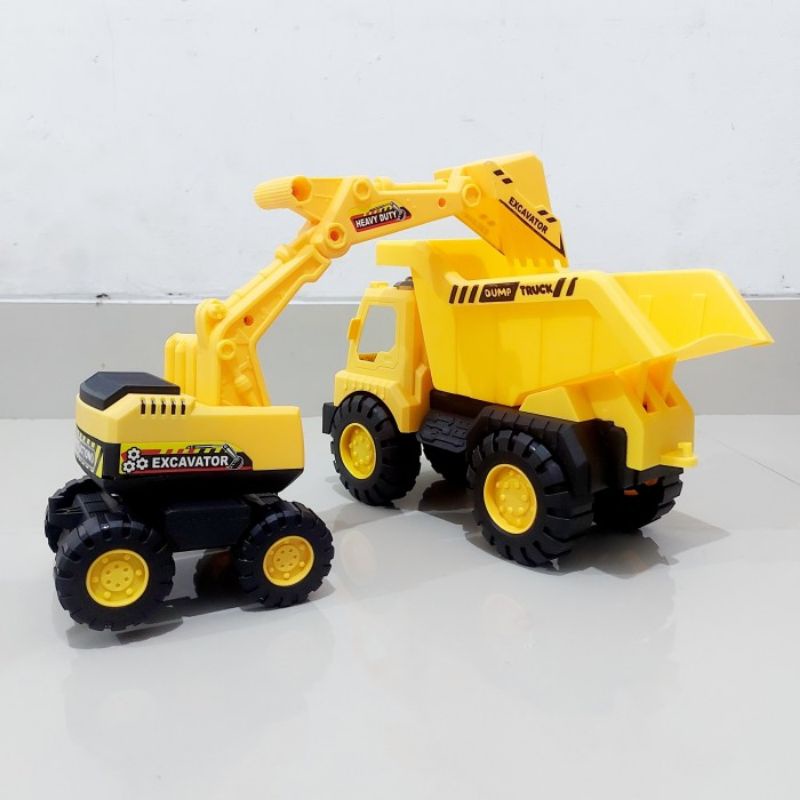 Mainan Set Dump Truck &amp; Excavator - Miniatur Mobil Mobilan Truk Beko Anak Laki Cowok