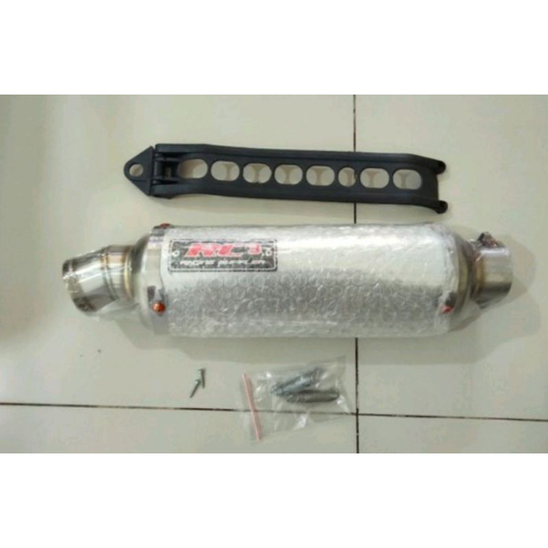 Silencer knalpot racing Rc3 long panjang 25cm in 50mm Satria Fu GSX CBR 150 MX king GTR 150 Vespa Be
