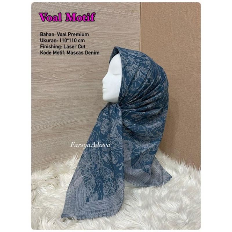 HIJAB SEGIEMPAT VOAL MOTIF MASCAS DENIM