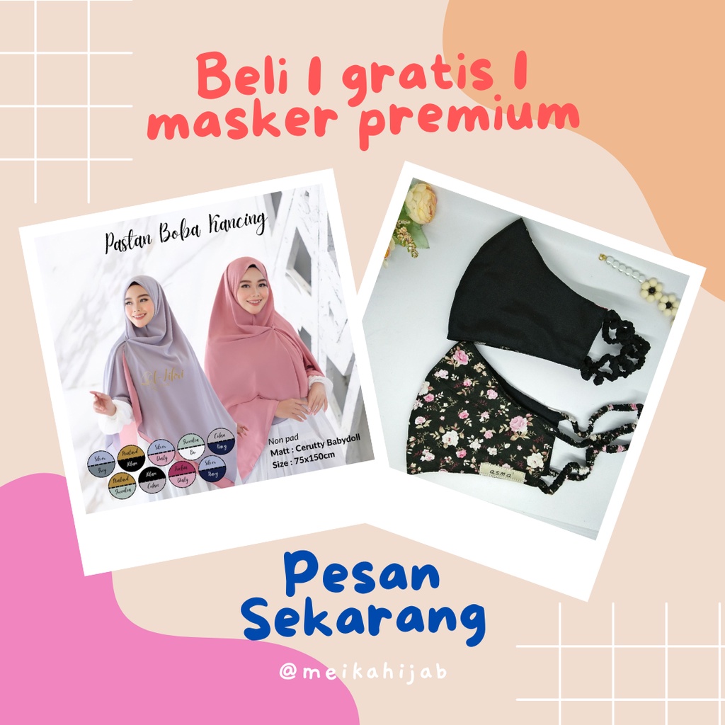 Meikahijab Pastan Boba Bolak Balik Kerudung Pashmina Ceruty Babydoll Premium Hijab Instan 2 Warna Te