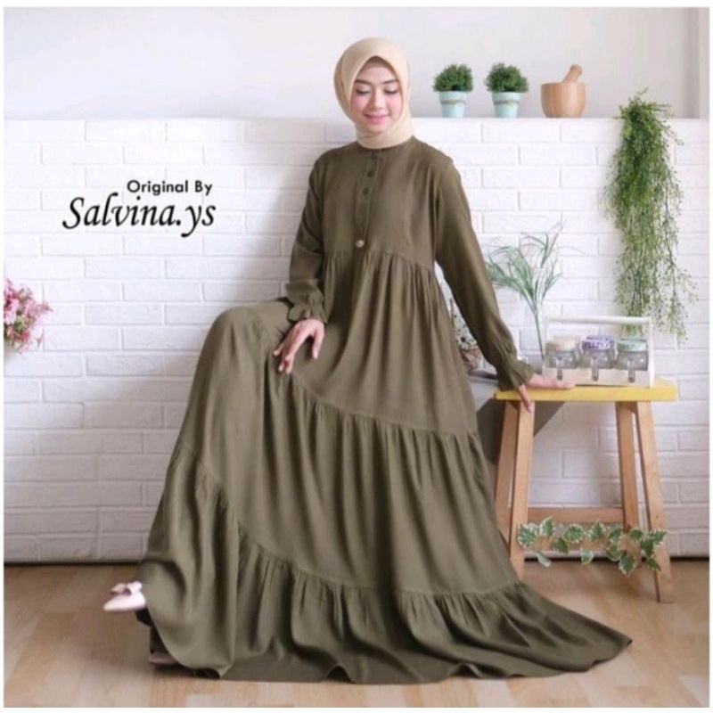 Ready Stock ✅ Maxi Dress Gamis Salvina Uniqlo Original Terkini / Gamis Wanita Mayra Lengan Panjang L