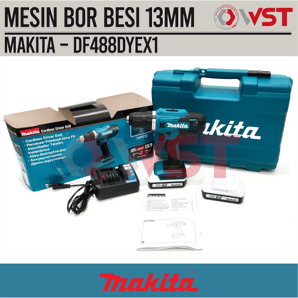 Mesin Bor Baterai MAKITA DF488DYEX4 / Mesin Bor Besi 13mm DF 488