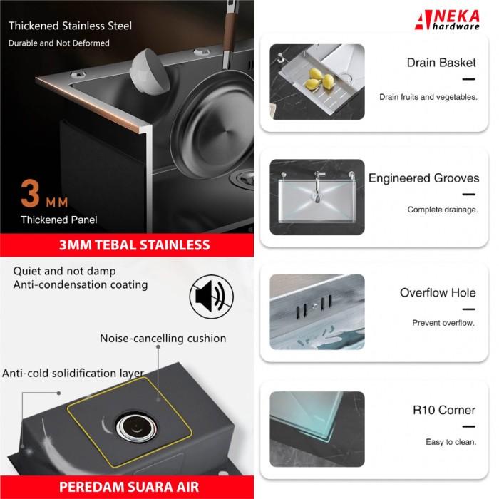 Kitchen Sink JKM 8245 Black / Bak Cuci Piring 2 Lubang Hitam