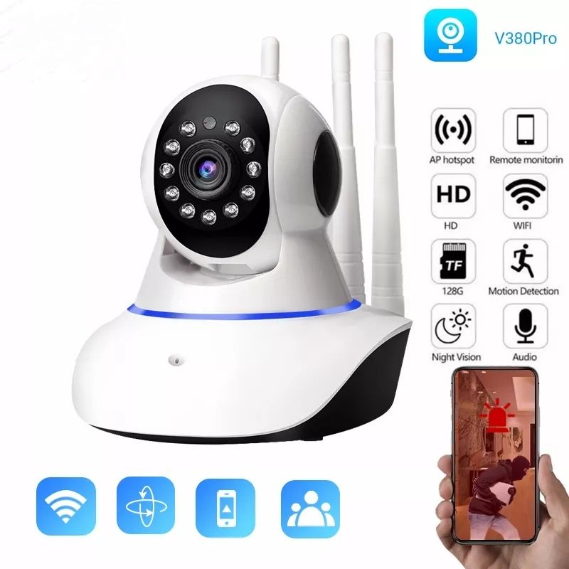 IP CAMERA V380PRO 3 ANTENA WIRELESS HD 1080P CCTV 8.0MP WIFI MONITOR BABY