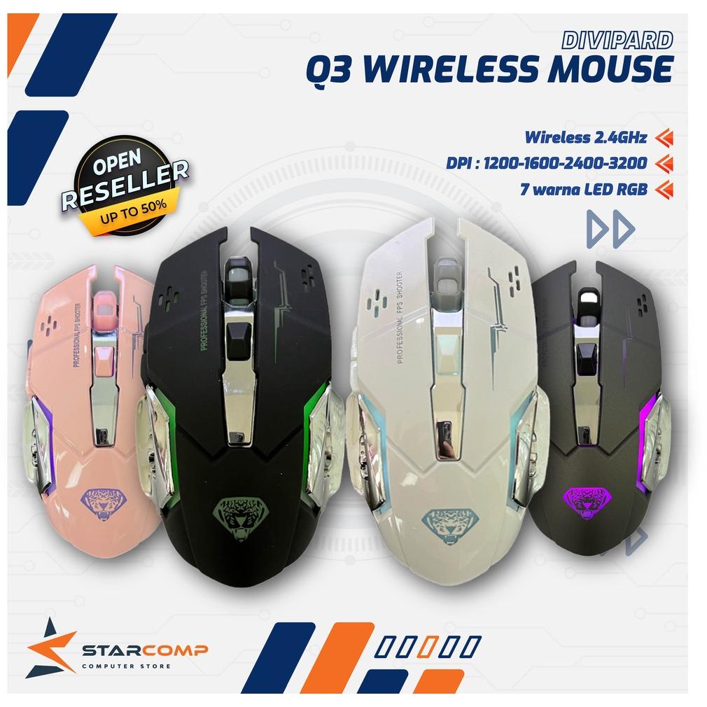 Mouse Wireless Gaming Charging Silent 2.4Ghz 7 Color RGB Divipard Q3