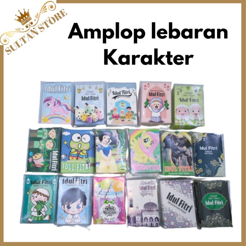 

Amplop lebaran unik karakter dan kartun kemasan mika isi 50pcs aesthetic panjang