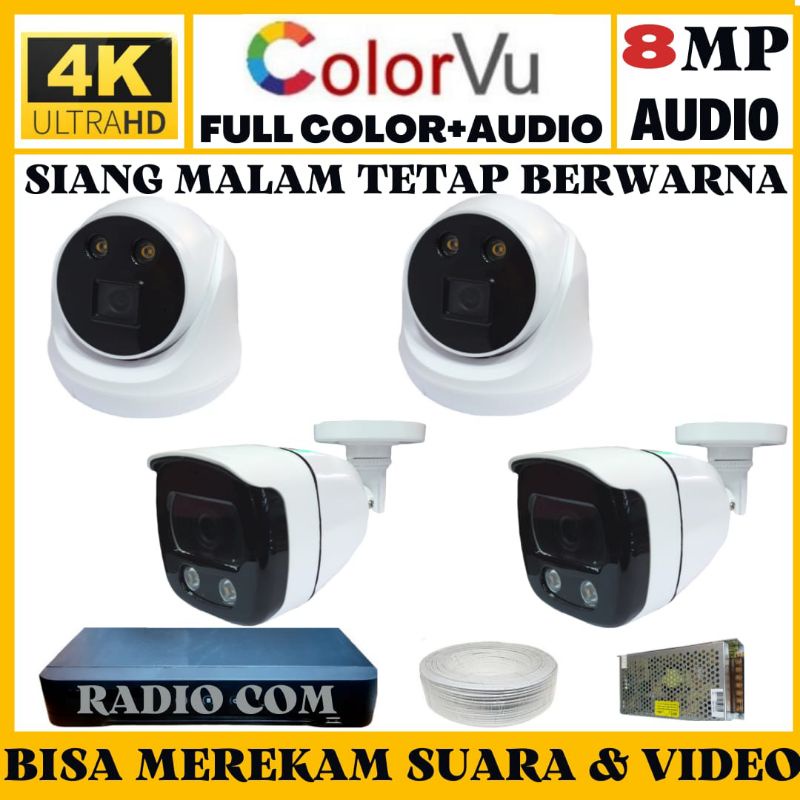 PAKET CCTV COLORVU 4 CHANNEL 4 KAMERA 8MP 4K ULTRA HD 2560P+AUDIO