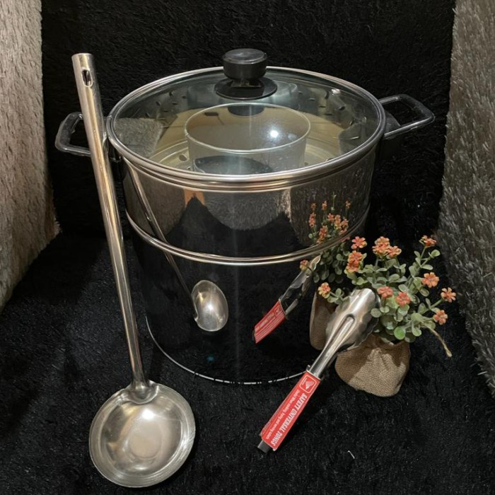 DANDANG BAKSO 26 CM PANCI STAINLESS STEEL TUTUP KACA