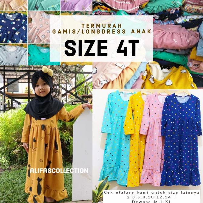 gamis anak, gamis kaos anak 4T, longdress anak, baju muslim anak