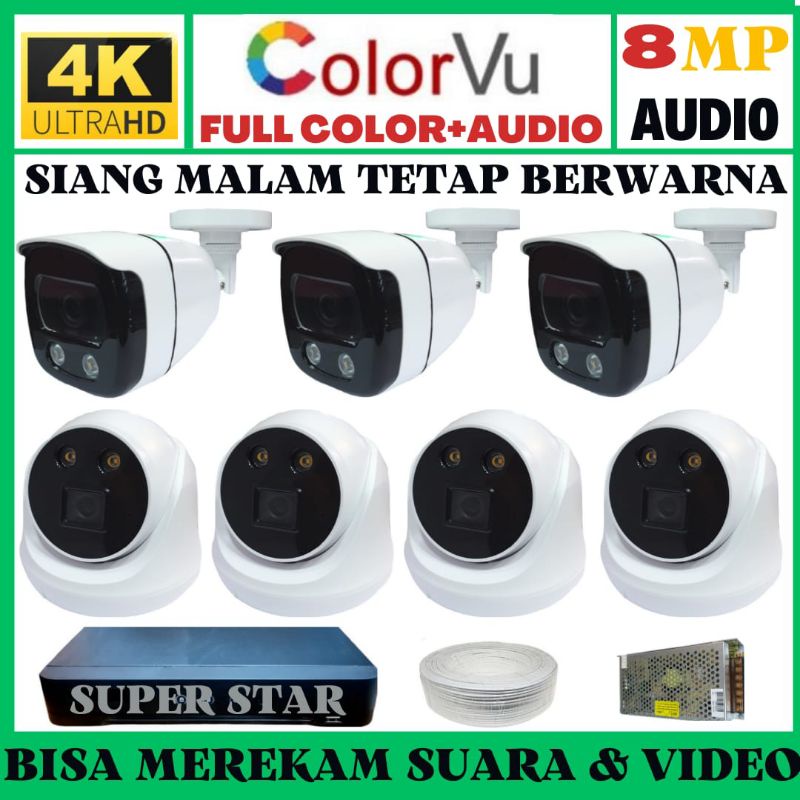 PAKET CCTV COLORVU 8 CHANNEL 7 KAMERA 8MP 4K ULTRA HD 2560P